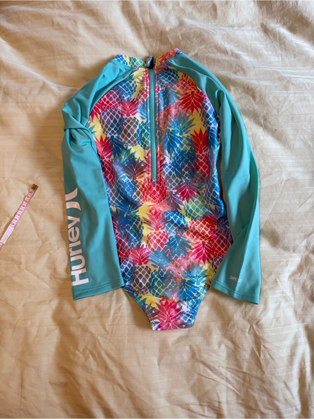Hurley Teal Multi Pineapple-Print Long Sleeve One-Piece Swimsuit